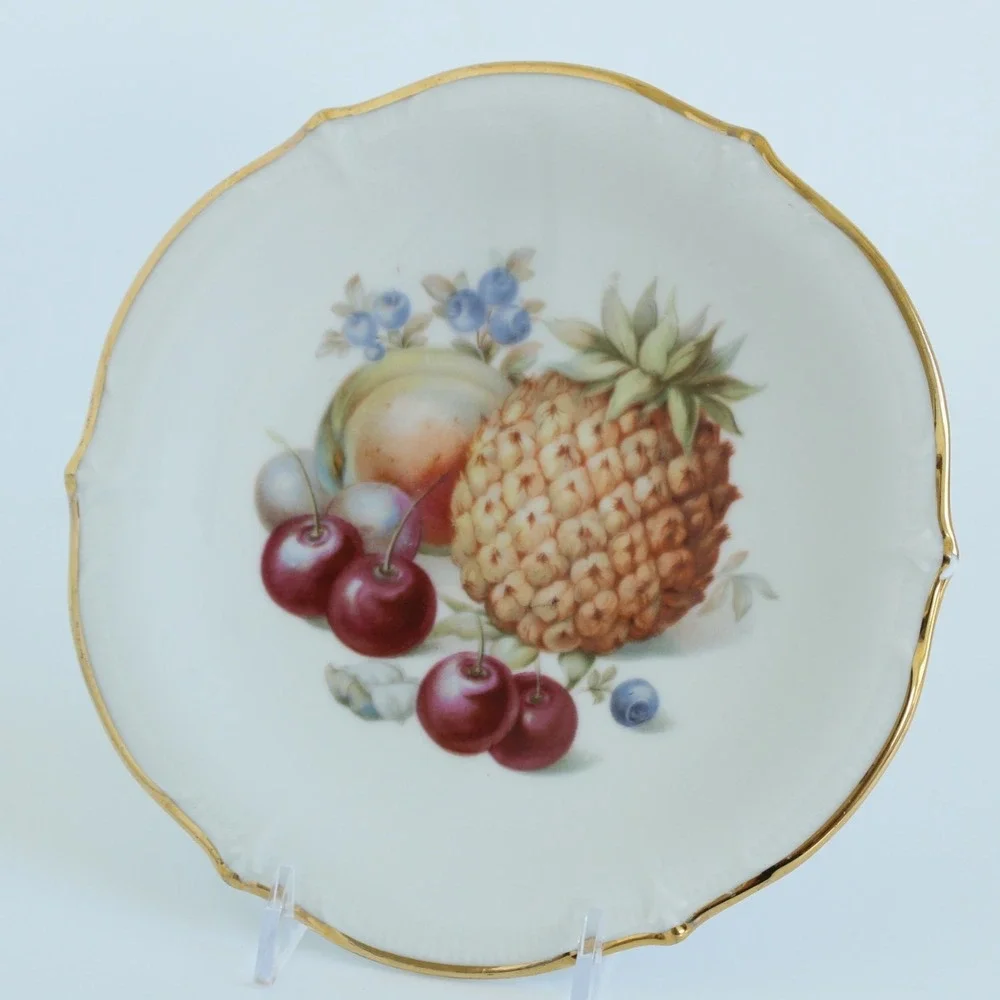 Schumann Arzberg Fruit Motif Porcelain Plate Gold‎ Trim Germany 6.25in Vintage